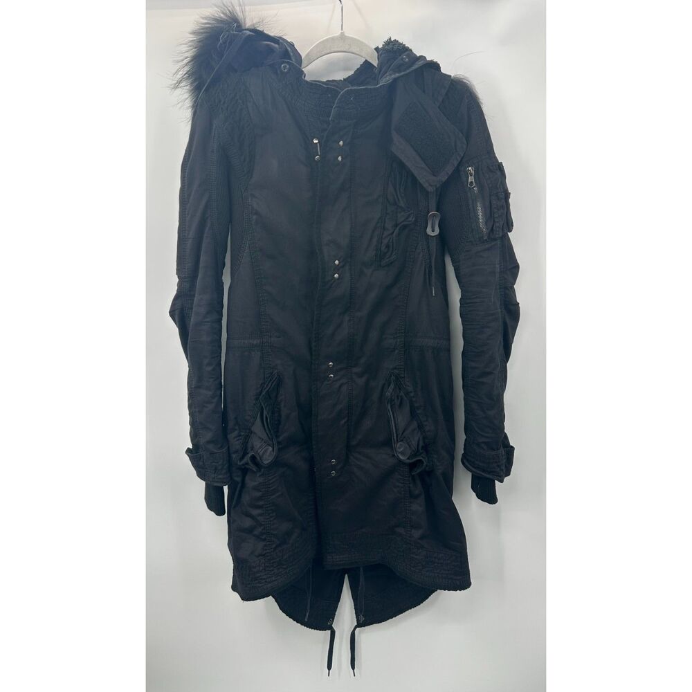 Johnny Wolf Black Parka Fur Hood Asymmetric Utility Jacket Avant-Garde Hood XS